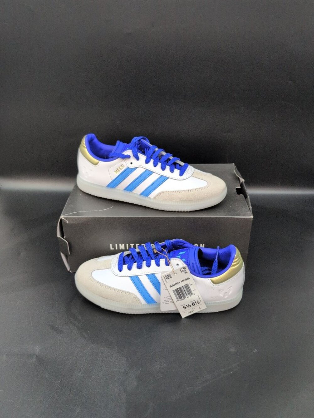 Adidas Samba Messi Men's Soccer Shoes US 5.5 White Blue Gold ID3550